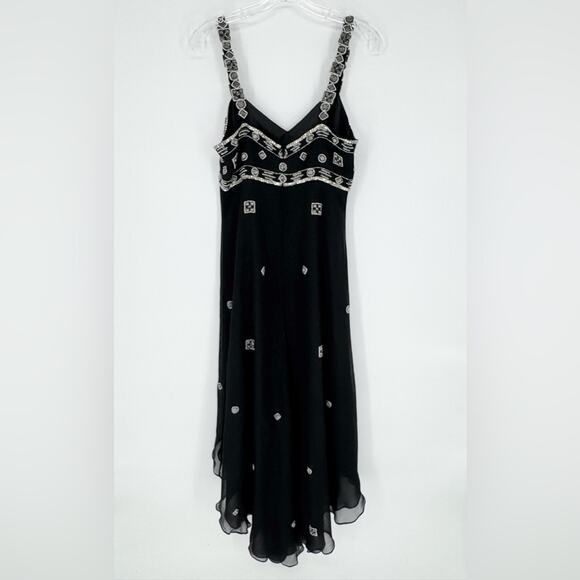 Vintage Y2K 90's Silk Whimsigoth Dark Romantic Hi-Lo Beaded Formal Dress Size 10 - Picture 8 of 10